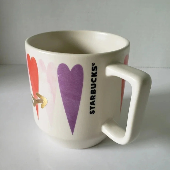 Starbucks  12oz Valentine's Watercolor Hearts and Arrow Coffee Mug. - Picture 2 of 6